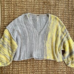 Free People V-Neck Sweater in Gray and Yellow